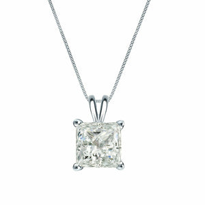 1ct Princess Cut DVVS1 Diamond Solitaire Pendant 18k White Gold Finish NO CHAIN