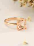 1.2ct Princess Cut Peach Morganite Minimalist Solitaire Ring 14k RoseGold Finish