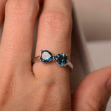 1.2ct Engagement Ring Heart Cut London Blue Topaz Bow Knot 14k White Gold Finish