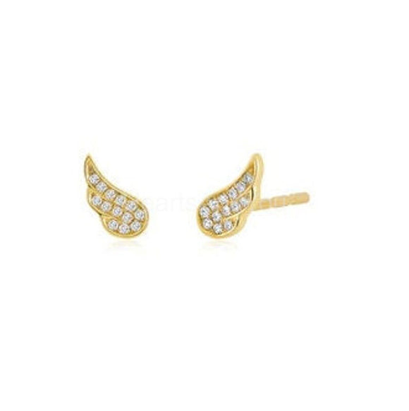 0.6ct Round Cut Moissanite Angel Wing Women Stud Earrings 14k Yellow Gold Plated