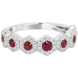 2ct Round Cut Pink Ruby Diamond Halo Stackable Wedding Band 14k WhiteGold Finish