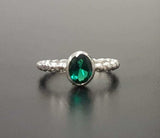 1ct Oval Cut Green Emerald Beaded Ball Shank Solitaire Ring 14k White Gold Over