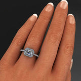 1.5ct East West Emerald Cut VVS1 Diamond Accents Halo Ring 14k White Gold Finish