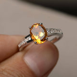 1.5ct Oval Cut Yellow Citrine Engagement Ring 14k White Gold Over Diamond Accent