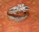 4Ct Princess Cut Diamond Bridal Set Band Engagement Ring 14K White Gold Finish