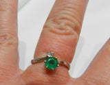 2ct Round Cut Green Emerald Two Stone Bypass Engagement Ring 14k White Gold Over