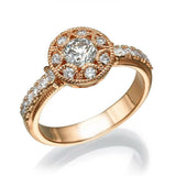 2.2ct Round Cut Diamond Vintage Inspired Halo Milgrain Ring 14k Rose Gold Finish