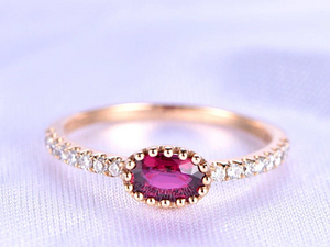 1.2ct Oval Cut Pink Ruby Engagement Ring Accent with Solitaire 14k RoseGold Over