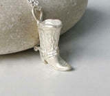 Cowboy Shoes Pendant with Chain 14k White Gold Finish