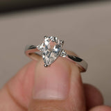 Trilogy Solitaire Engagement Ring 0.75ct Pear Cut Diamond 14k White Gold Finish