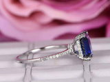 2.15ct Emerald Cut Blue Sapphire Solitaire Accents Ring 14k White Gold Finish