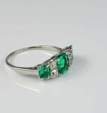 4Ct Asscher Green Emerald Vintage Art Deco Engagement Ring 14K White Gold Over