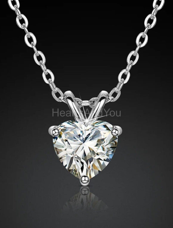 1ct Heart Cut Simulated Diamond Solitaire Pendant Chain 14k White Gold Plated