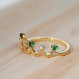 1ct Round Cut Green Emerald Engagement Ring Crown Tiara 14k Yellow Gold Finish