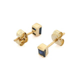 0.7ct Stud Earrings Princess Cut Sapphire Petite Solitaire 14k YellowGold Finish