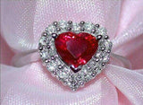 3.5ct Heart Cut Pink Ruby Diamond Halo Love Engagement Ring 14K White Gold Over