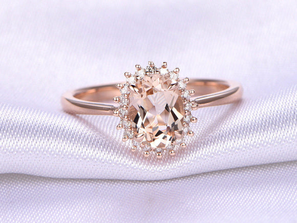 1ct Oval Cut Peach Morganite Engagement Ring 18k Rose Gold Over Floral Solitaire