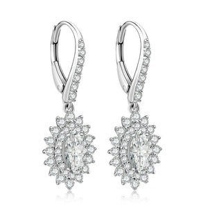 2ct Pear Cut VVS1 Diamond Halo Flower Design Drop Earrings 14k White Gold Finish