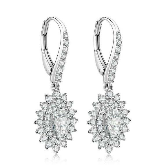 2ct Pear Cut VVS1 Diamond Halo Flower Design Drop Earrings 14k White Gold Finish