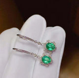 2ct Dangle Earrings Oval Cut Green Emerald Starry Dangling 14k White Gold Finish