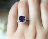 1.5ct Cushion Cut Purple Amethyst Engagement Ring Halo Design 14k WhiteGold Over