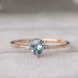 1ct Trillion Cut Blue Aquamarine Engagement Ring Three Stone 14k RoseGold Finish