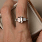 2.2ct Emerald Cut Peach Morganite Engagement Ring 5 Stone 14k White Gold Finish