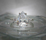 Round Accents Trilogy Engagement Ring 2ct Pear Cut Diamond 14k White Gold Finish