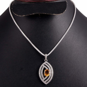 2.6ct Yellow Citrine Pendant Oval Cut Cocktail 14k White Gold Finish NO CHAIN