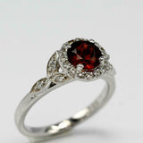 2ct Round Cut Red Garnet Engagement Ring Diamond Floral Halo 14k White Gold Over