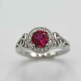 2.3ct Round Cut Pink Ruby Engagement Ring Halo Celtic Trinity 14k WhiteGold Over