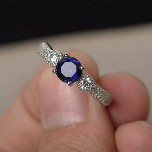 1ct Round Cut Blue Sapphire Engagement Ring 14k White Gold Finish Diamond Accent