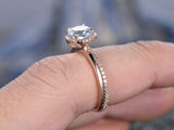 1.7Ct Round Cut Blue Aquamarine Bridal Set Engagement Ring 18K Rose Gold Finish