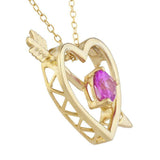 1ct Pink Sapphire Pendant with Chain Heart Cut Arrow Heart 14k YellowGold Finish