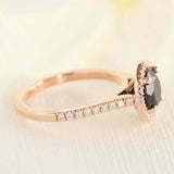 1.6ct Round Cut Black Diamond Halo Solitaire Engagement Ring 14k RoseGold Finish