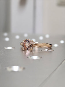 1ct Round Cut Simulated Peach Morganite Solitaire Ring 14k Yellow Gold Plated