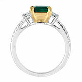 2ct Green Emerald Engagement Ring Trilogy Accent Solitaire 14k White Gold Finish