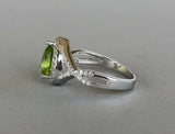 2ct Pear Cut Green Peridot Halo Infinity Engagement Ring 14k White Gold Finish