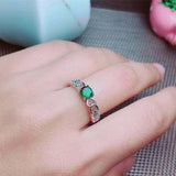 1ct Engagement Ring Round Cut Green Emerald Heart Shank 14k White Gold Finish