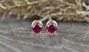 1ct Round Cut Pink Ruby 4 Prong Solitaire Stud Earrings 14k Yellow Gold Finish