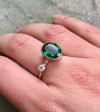 1ct Engagement Ring Oval Cut Green Emerald Two Stone 14k White Gold Finish