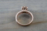 1ct Round Cut Peach Morganite Engagement Ring 14k RoseGold Over Beaded Solitaire