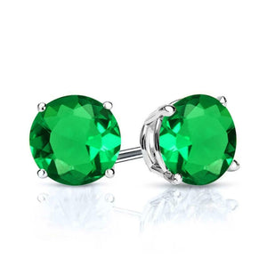 2ct Stud Earrings Round Cut Green Emerald Solitaire Women 14k White Gold Finish