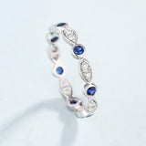 1ct Round Cut Blue Sapphire Bezel Set Eternity Wedding Band 14k WhiteGold Finish