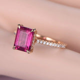 1ct Emerald Cut Pink Ruby Accents Solitaire Engagement Ring 14k Rose Gold Finish