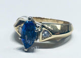 2ct Engagement Ring Marquise Cut Blue Sapphire Wide Trilogy 14k Yellow Gold Over