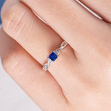 0.4ct Princess Blue Sapphire Engagement Ring 14k White Gold Finish Twist Promise