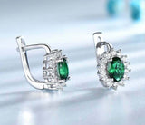 2.5ct Drop Earrings Oval Cut Green Emerald Halo Floral 14k White Gold Finish