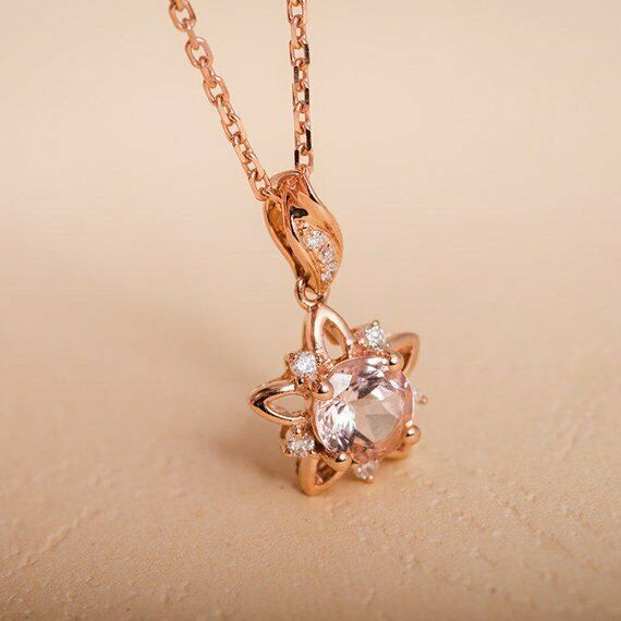 1.2ct Round Cut Diamond Pendant with Chain Fancy Star Design 14k RoseGold Finish