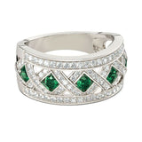 4Ct Round Cut Green Emerald Diamond Square Wedding Band Ring 14K White Gold Over